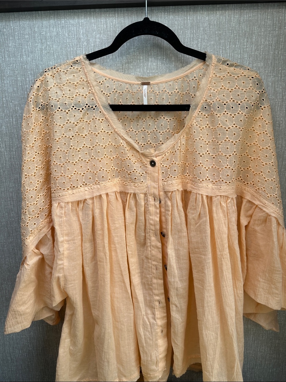 Free People Peach Eyelet Button-Front Tunic